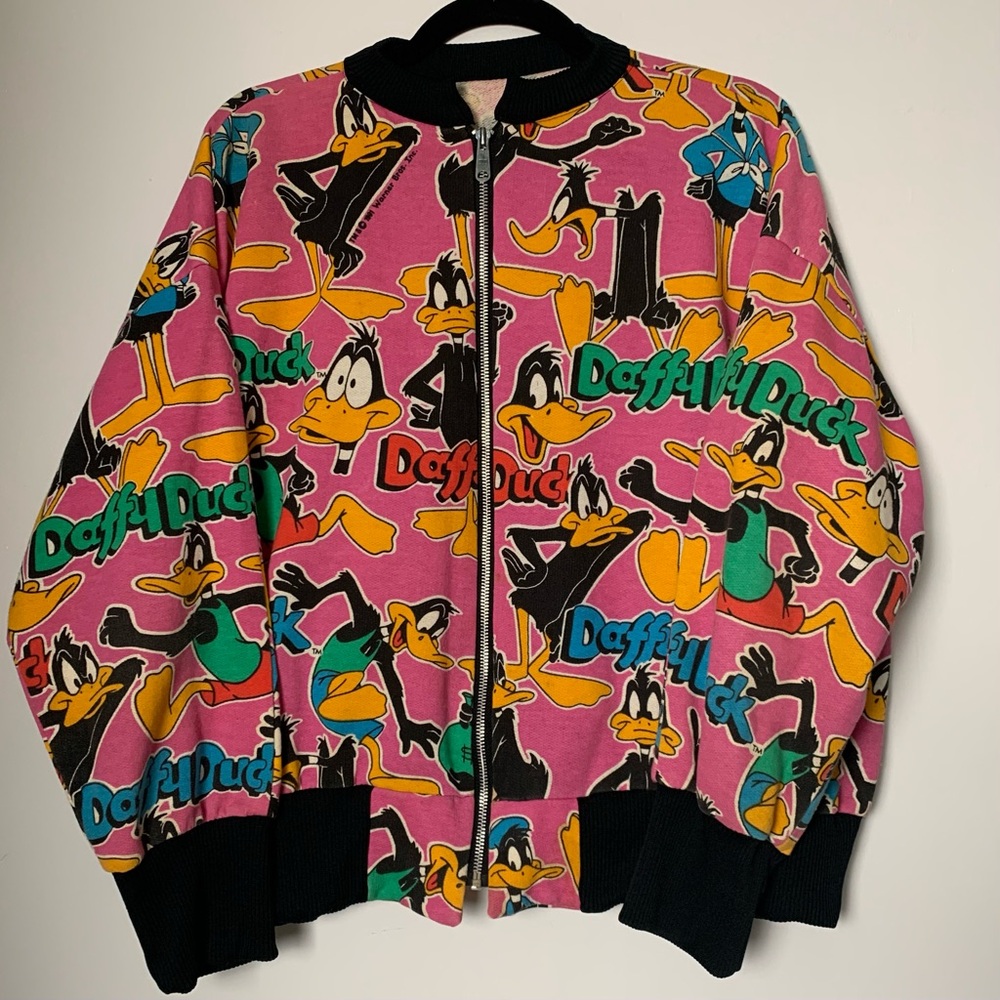 Daffy Duck Looney Tunes Warner Bros. 
Vintage 1991 AOP Bomber Jacket